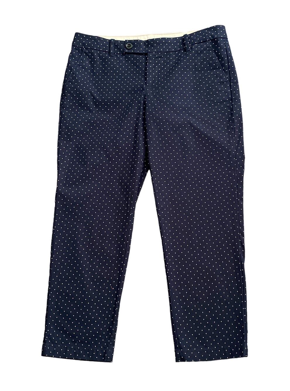 Dockers Pants Womens 12 Navy Polka Dot Cropped Slim Straight Cotton Stretch